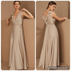 BHLDN Sachin & Babi Size 4 Tansy Satin Oyster Ruffle Lined Maxi Wrap Dress